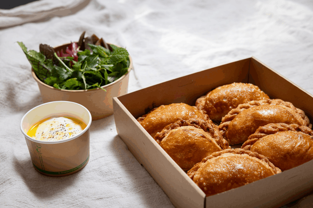 Lamb Empanada, Yoghurt, Pickles + Herbs